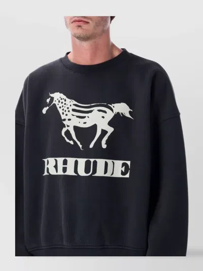 Rhude Black Crewneck Pullover In Black