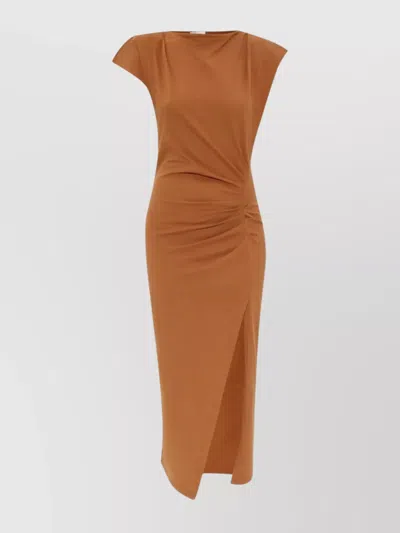 Isabel Marant Nadela Midi Dress With Side Slit In Brown