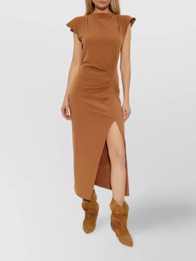 Isabel Marant Nadela Midi Dress With Side Slit In Brown