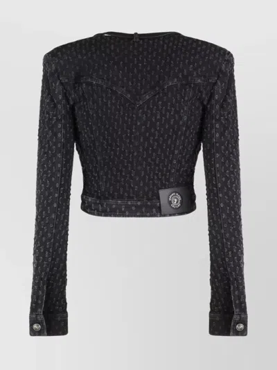 Versace Jeans Couture Long Sleeve Denim Jacket Featuring Pockets In Black