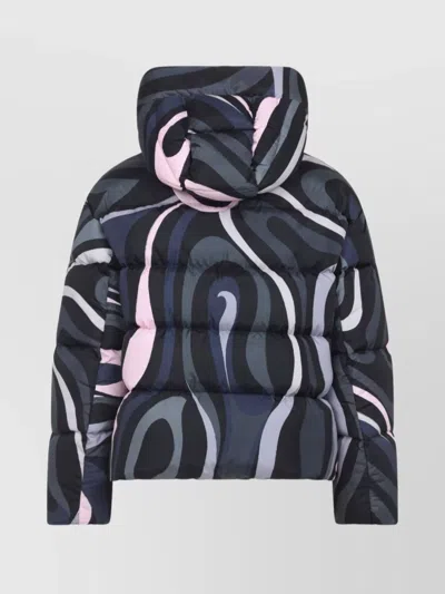 Pucci Hooded Padded Nylon Jacket With Elastic Cuffs In Multi