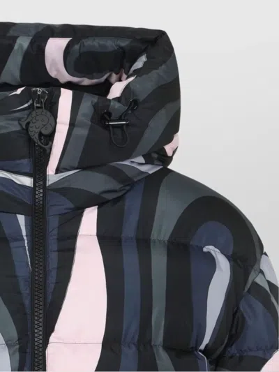 Pucci Hooded Padded Nylon Jacket With Elastic Cuffs In Multi