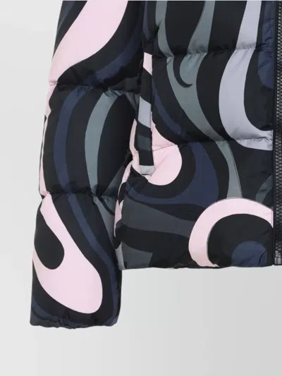 Pucci Hooded Padded Nylon Jacket With Elastic Cuffs In Multi