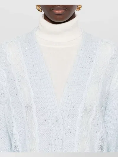 Ermanno Firenze Cable Knit Cardigan With Lace And Sequins In Blue