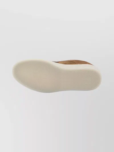 Gucci Suede Sneakers With Rounded Toe And Rubber Sole In Brown