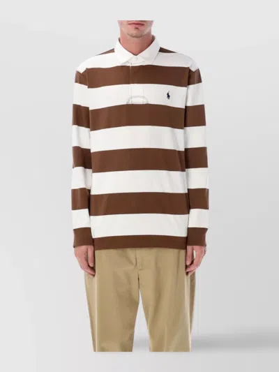 Polo Ralph Lauren Striped Long Sleeve Polo Collar T-shirt In Multi