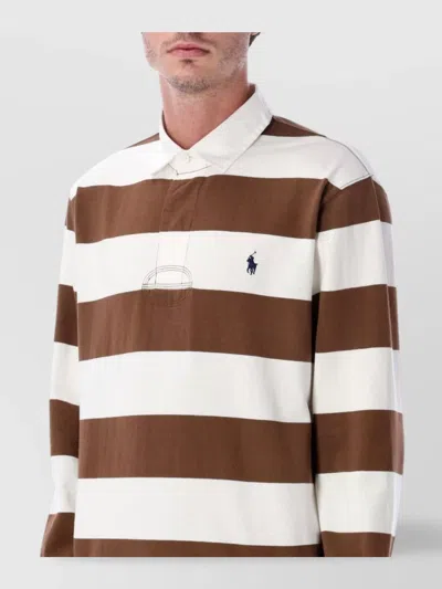 Polo Ralph Lauren Striped Long Sleeve Polo Collar T-shirt In Multi