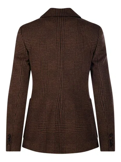 Max Mara Double Breasted Check Pattern Jersey Jacket In Brown