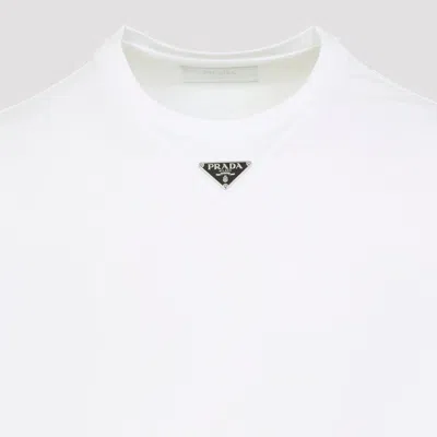 Prada T-shirt With Triangular Plaque In White