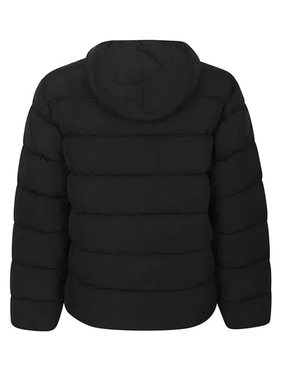 C.p. Company Men Black Down Jacket With Fixed Hood With Googles Detail In Tech Fabric Man In Black