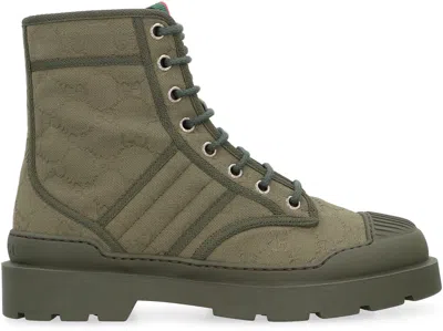Gucci Army Green Gg Fabric Ankle Boots In Green