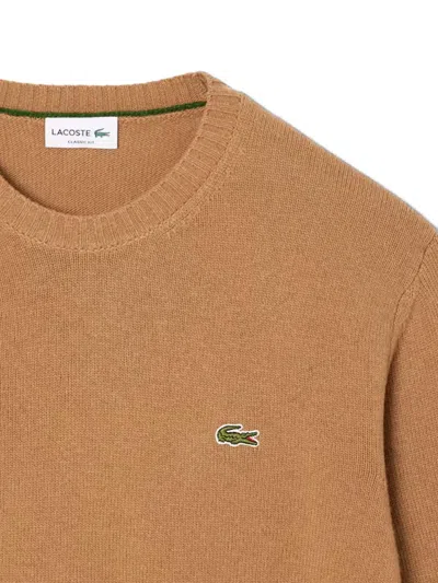 Lacoste Logo-patch Sweater In Brown