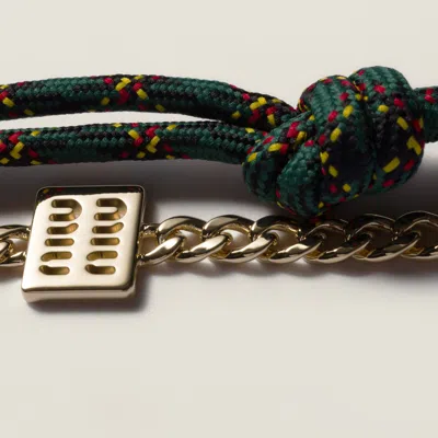 Miu Miu Leather, Cord And Metal Keyring Trick In Gold