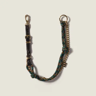 Miu Miu Leather, Cord And Metal Keyring Trick In Gold