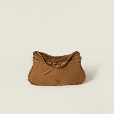 Miu Miu Aventure Shearling Bag In Brown