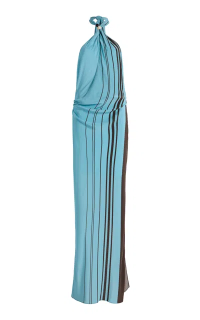 Sir Rioja Striped Silk Halterneck Maxi Dress In Blue