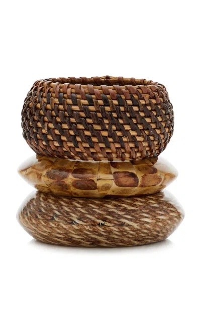 Ben-amun Exclusive Set-of-three Resin And Bamboo Bangles In Brown