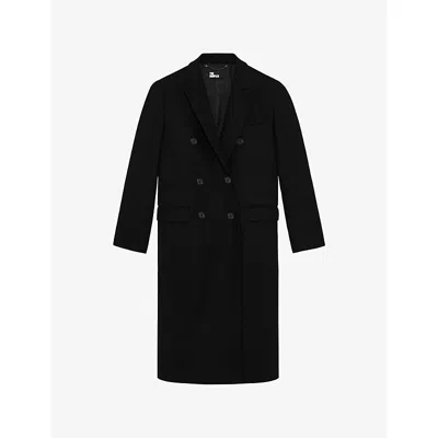 The Kooples Womens Black Peak-lapel Double-breasted Wool-blend Coat In Black
