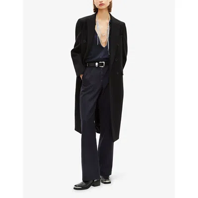 The Kooples Womens Black Peak-lapel Double-breasted Wool-blend Coat In Black