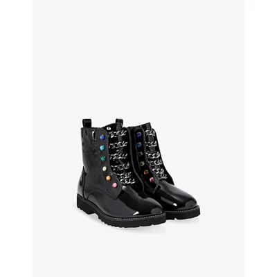 Kurt Geiger Black Kids' Mini Bax Patent-leather Ankle Boots Eur 33 / 1 Uk In Black