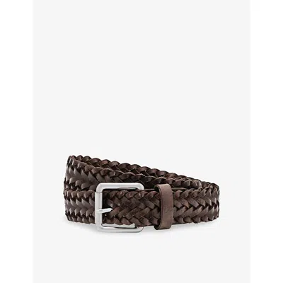 Reiss Mens Chocolate Carlton Woven Leather Belt In Brown