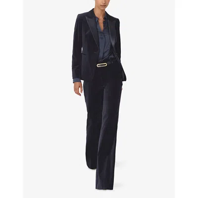 Reiss Womens Navy Verda Peak-lapel Single-breasted Velvet Blazer In Blue