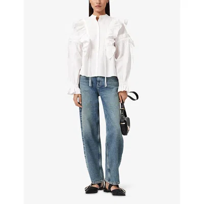 Allsaints Lulu Ruffle Ruched Cotton Button-up Shirt In White