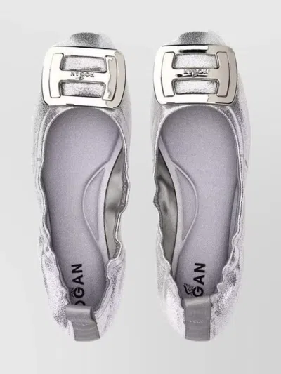 Hogan Stylish Loafers With Buckle And Elastic Trim In Silver