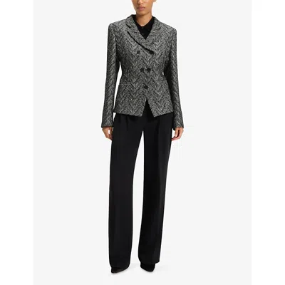 Hugo Boss Womens Open Miscellaneous Double-breasted Herringbone Cotton-blend Blazer In Multi