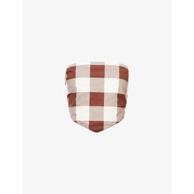 Posse Womens Mocha Gingham Callie Gingham-print Tie Cotton Top Xs In Brown