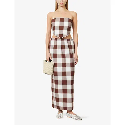 Posse Womens Mocha Gingham Callie Gingham-print Tie Cotton Top Xs In Brown