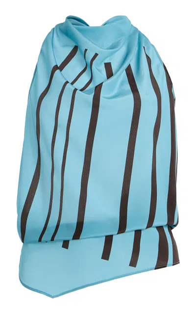 Sir Rioja Embellished Striped Silk-crepe Halterneck Top In Blue