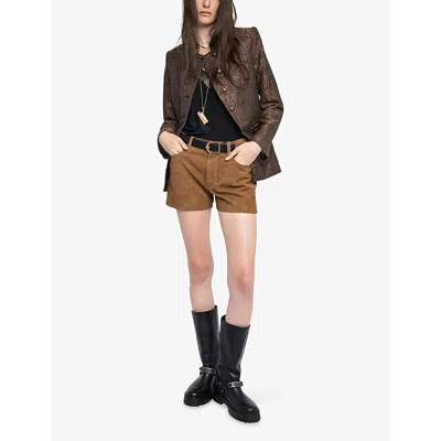 Zadig & Voltaire Womens Daim Sadys Mid-rise Suede Shorts In Brown