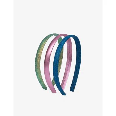 Mimi & Lula Bright Multi Irridescent Medium Alice Pack Of Three Woven Headbands In Multi