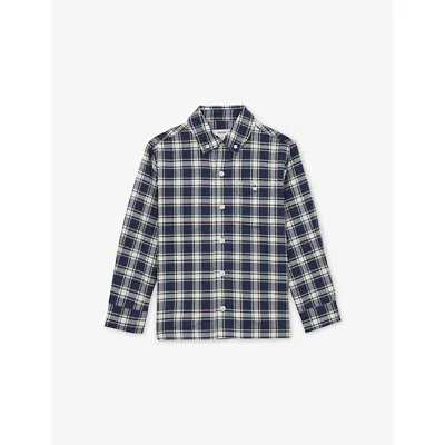 Reiss Navy Blue Bailes Checked Long-sleeve Cotton Shirt 9-13 In Blue