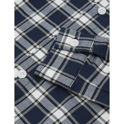 Reiss Navy Blue Bailes Checked Long-sleeve Cotton Shirt 9-13 In Blue