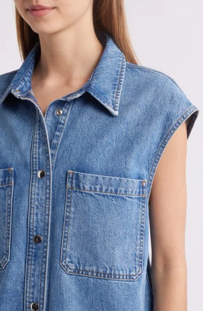 Frame The Sleeveless Denim Mini Shirtdress In Blue