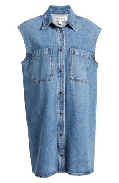 Frame The Sleeveless Denim Mini Shirtdress In Blue