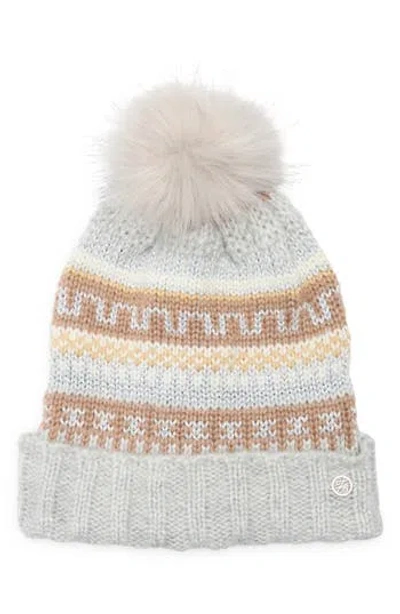Ted Baker London Fair Isle Beanie With Faux Fur Pompom In Multi