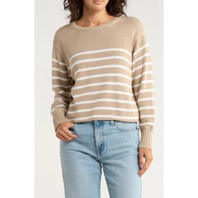Vigoss Stripe Boxy Crop Cotton Blend Sweater In Neutral
