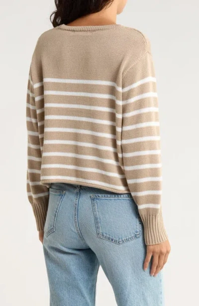 Vigoss Stripe Boxy Crop Cotton Blend Sweater In Neutral