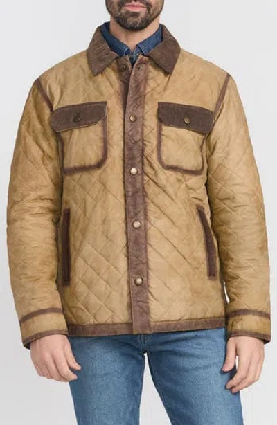 Flynt Corduroy Trim Diamond Quilted Suede Jacket In Brown