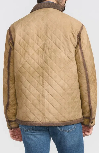 Flynt Corduroy Trim Diamond Quilted Suede Jacket In Brown
