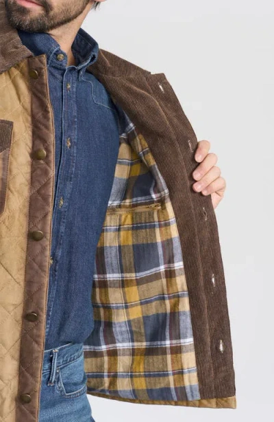 Flynt Corduroy Trim Diamond Quilted Suede Jacket In Brown