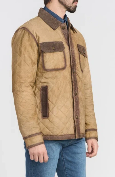 Flynt Corduroy Trim Diamond Quilted Suede Jacket In Brown