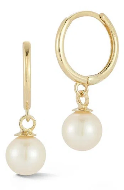 Ember Fine Jewelry 14k Yellow Gold Cultured Pearl Drop Huggie Hoop Earrings In Gold