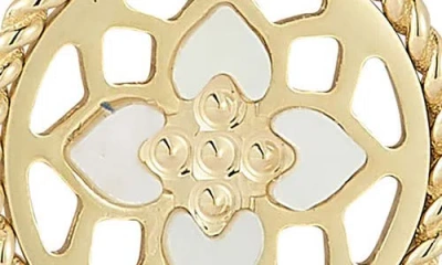 Ember Fine Jewelry 14k Yellow Gold Mother-of-pearl Floral Medallion Pendant Necklace In Blue