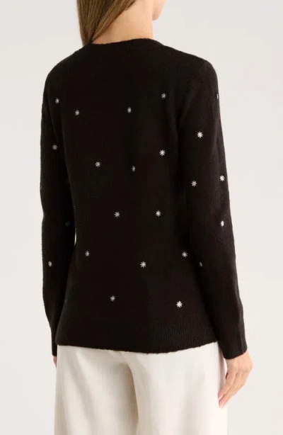 Dr2 By Daniel Rainn Ditsy Embroidered Crewneck Sweater In Black