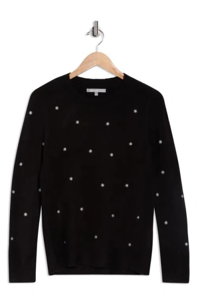 Dr2 By Daniel Rainn Ditsy Embroidered Crewneck Sweater In Black