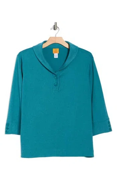 Ruby Rd. Ruby Rd Shawl Collar Soft Ribbed Pullover In Blue